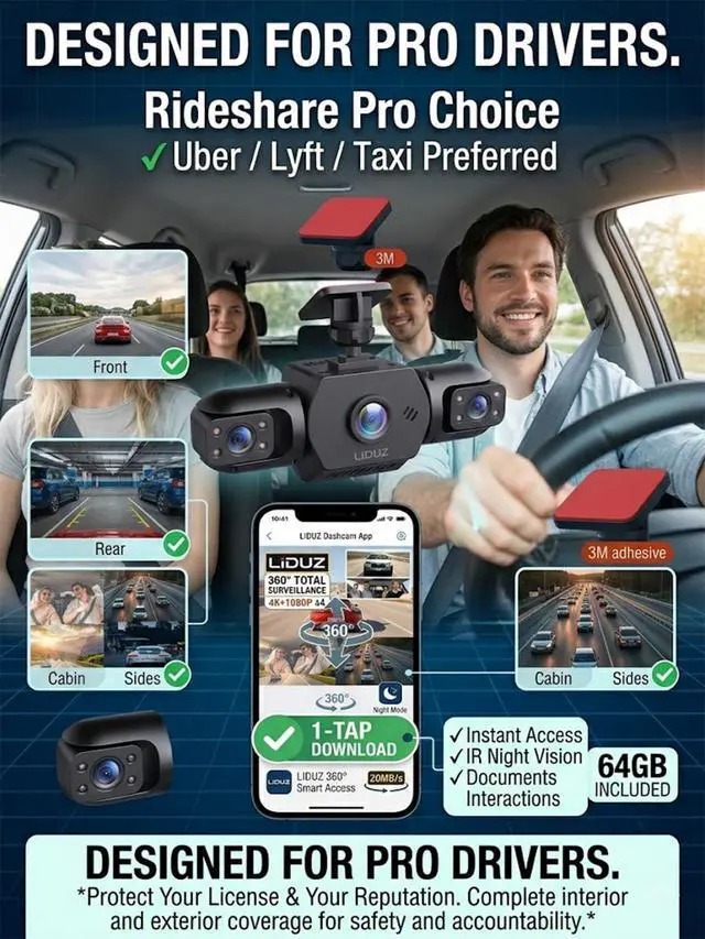 Alt view image 5 of 7 - Wireless Dash Cam Front and Rear No Wires, 4K 4-Channel Full View Car Dashcam System, 360 Degree Driving Recorder with Night Vision, Parking Monitor, G-Sensor, Motion Detection