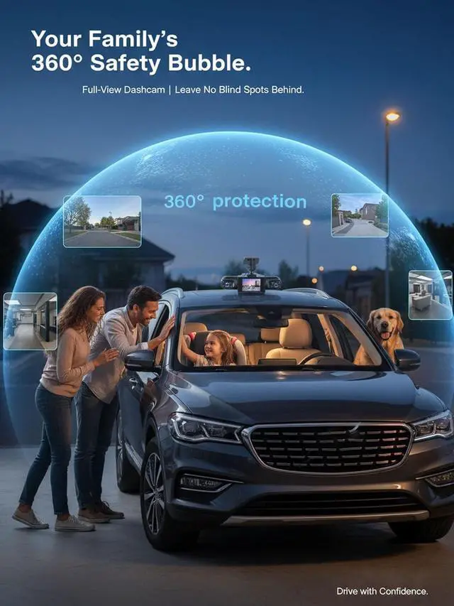 Alt view image 7 of 7 - Wireless Dash Cam Front and Rear No Wires, 4K 4-Channel Full View Car Dashcam System, 360 Degree Driving Recorder with Night Vision, Parking Monitor, G-Sensor, Motion Detection