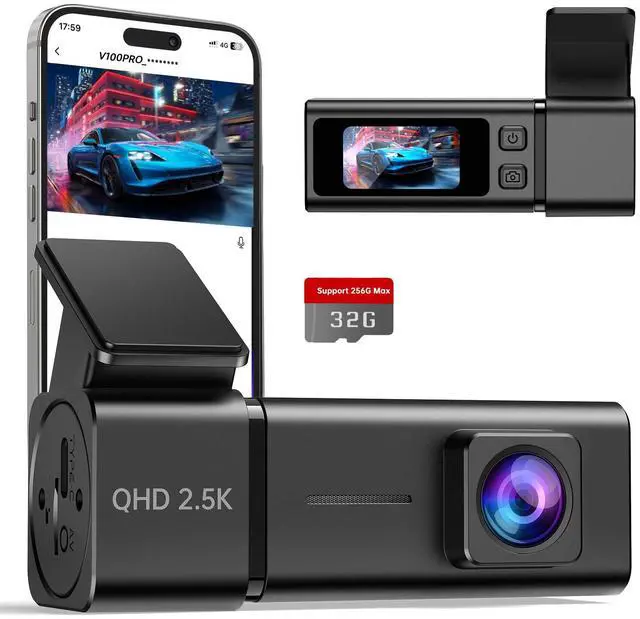 Main image of Dash Cam 2.5K Front Dash Camera for Cars with App, WiFi Mini Dashcam Built-in IPS Screen, Night Vision, G-Sensor, Smart Voice, Loop Recording, 24H Parking Mode, 32G SD Card Included, Support 256GB Max