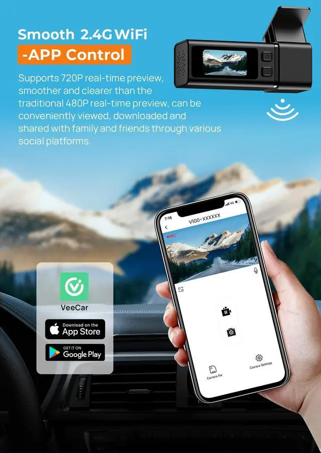 Alt view image 3 of 7 - Dash Cam 2.5K Front Dash Camera for Cars with App, WiFi Mini Dashcam Built-in IPS Screen, Night Vision, G-Sensor, Smart Voice, Loop Recording, 24H Parking Mode, 32G SD Card Included, Support 256GB Max