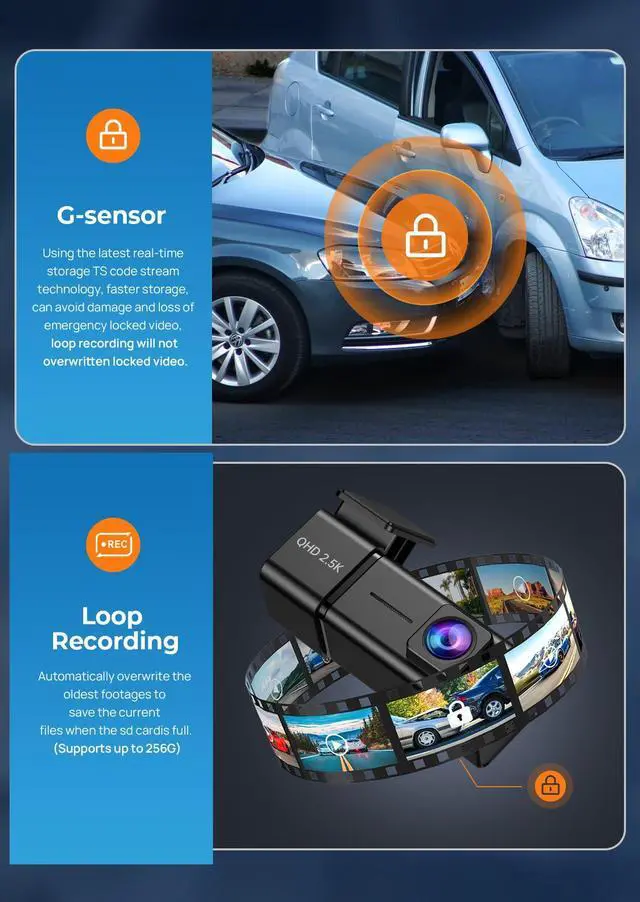 Alt view image 6 of 7 - Dash Cam 2.5K Front Dash Camera for Cars with App, WiFi Mini Dashcam Built-in IPS Screen, Night Vision, G-Sensor, Smart Voice, Loop Recording, 24H Parking Mode, 32G SD Card Included, Support 256GB Max