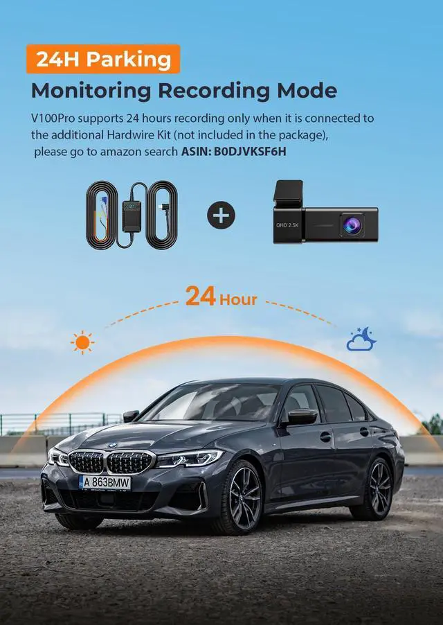 Alt view image 7 of 7 - Dash Cam 2.5K Front Dash Camera for Cars with App, WiFi Mini Dashcam Built-in IPS Screen, Night Vision, G-Sensor, Smart Voice, Loop Recording, 24H Parking Mode, 32G SD Card Included, Support 256GB Max
