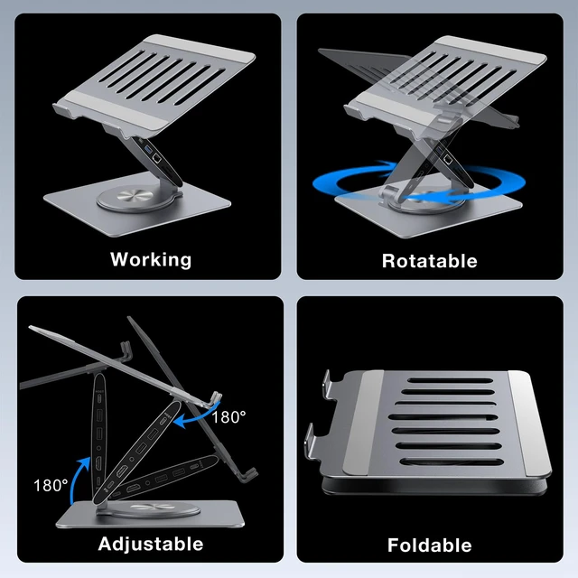 Alt view image 2 of 7 - Adjustable Laptop Stand for Desk with Docking Station 11-in-1, Aluminum Laptop Riser with USB Hub 360°Swivel Dual Display 4K60Hz HDMI Gigabit Ethernet USB3.0 PD100W for MacBook Pro Air/Dell/HP 7-15.6"