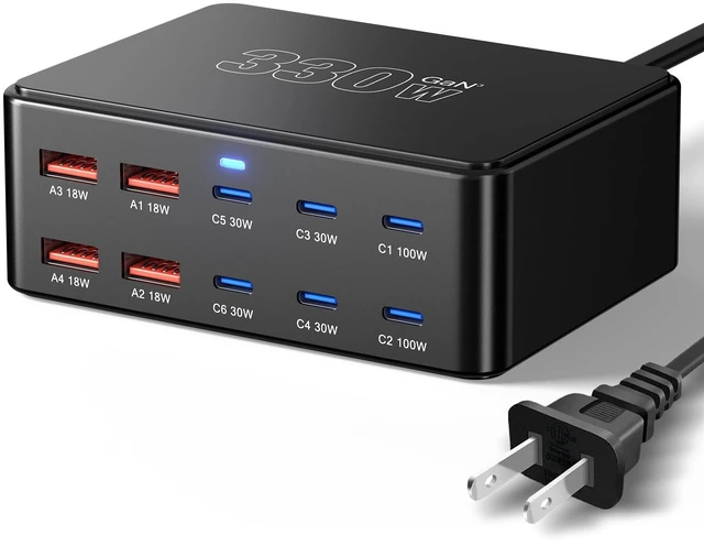 Main image of 330W USB C Charging Station with Dual 100W USB C Charging Port 10-Port USB C Charging Station Laptop Charger Fast Type C Charging Block for MacBook Pro