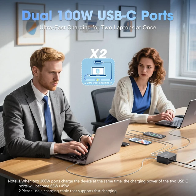 Alt view image 3 of 7 - 330W USB C Charging Station with Dual 100W USB C Charging Port 10-Port USB C Charging Station Laptop Charger Fast Type C Charging Block for MacBook Pro