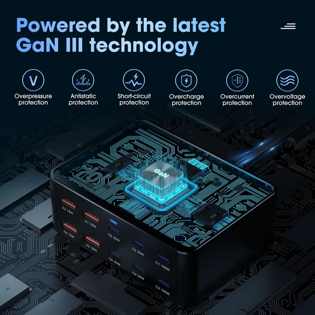 Alt view image 5 of 7 - 330W USB C Charging Station with Dual 100W USB C Charging Port 10-Port USB C Charging Station Laptop Charger Fast Type C Charging Block for MacBook Pro