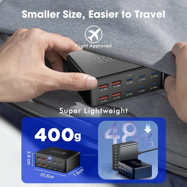 Alt view image 6 of 7 - 330W USB C Charging Station with Dual 100W USB C Charging Port 10-Port USB C Charging Station Laptop Charger Fast Type C Charging Block for MacBook Pro