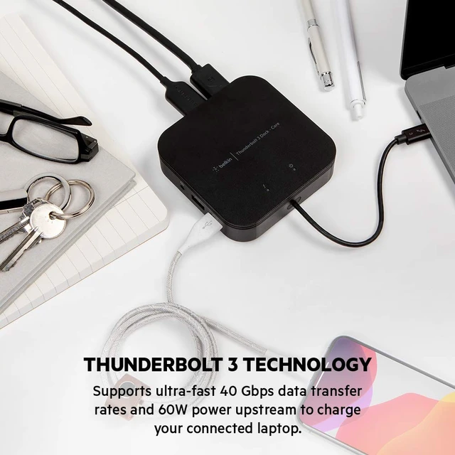 Alt view image 3 of 7 - Thunderbolt 3 Dock Core With Thunderbolt 3 Cable - Usb C Hub - 7-In-1 Docking Station For Macs & Windows, 60W Upstream Charging, With Gigabit Ethernet, Displayport & Audio Ports