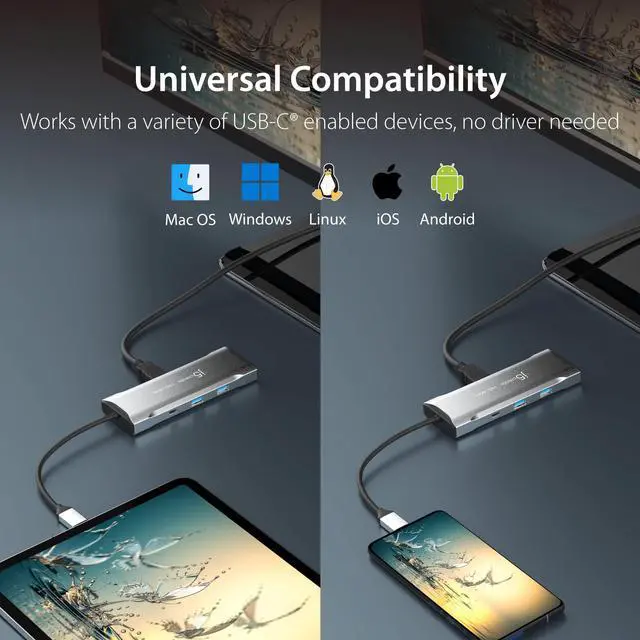 Alt view image 7 of 7 - Laptop Docking Station, 9-in-1, 4K60Hz HDMI, USB-C 10Gbps | 2 USB-A 10Gbps, 100W PD with USB-C 5Gbps, Ethernet, SD 4.0 Card Reader, for MacBook, XPS, Surface Pro (JCD393)
