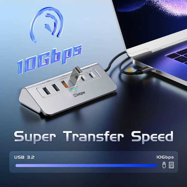 Alt view image 5 of 7 - P9R PRO USB C Hub Ethernet, 10Gbps USB C Docking Station 10-in-1 with Type-C & 2 Type-A 3.2 Data, LAN, 4K@60Hz, 2 USB A 2.0, PD 100W, SD/TF Ports, 3.28FT Powered USB Hub for PC, iPhone 17, Mac