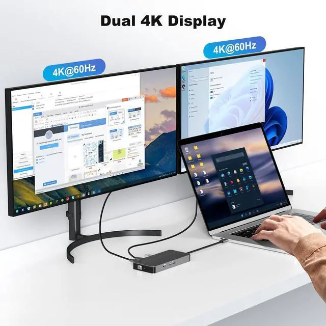 Alt view image 3 of 7 - MacBook Docking Station Dual Monitor, Laptop Docking Stations for MacBook pro/Air HP Dell Lenovo Computer, 10 in 1 USB C Dock with Dual Hdmi 4K@60Hz Splitter Extended Display, USB 3.2 Hub