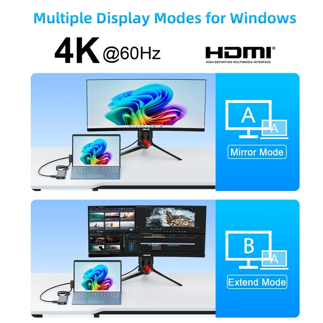 Alt view image 4 of 7 - 10-in-1 Docking Station, 4K HDMI Ethernet Hub for Surface Devices | Multi-Port Hub with SD/TF, USB 3.0, PD Charging, Compatible with Surface Pro, Laptop Go, Book