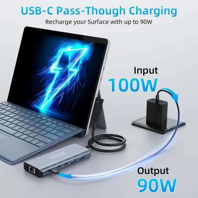 Alt view image 5 of 7 - 10-in-1 Docking Station, 4K HDMI Ethernet Hub for Surface Devices | Multi-Port Hub with SD/TF, USB 3.0, PD Charging, Compatible with Surface Pro, Laptop Go, Book