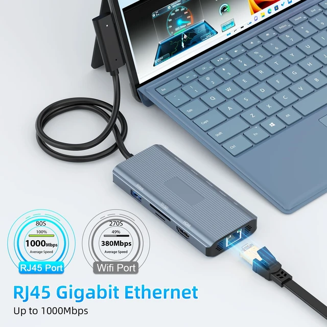 Alt view image 6 of 7 - 10-in-1 Docking Station, 4K HDMI Ethernet Hub for Surface Devices | Multi-Port Hub with SD/TF, USB 3.0, PD Charging, Compatible with Surface Pro, Laptop Go, Book