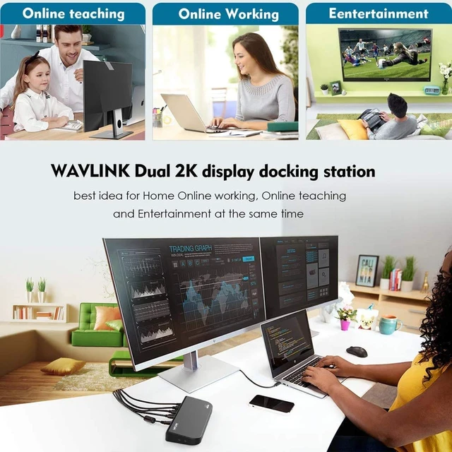 Alt view image 4 of 7 - Universal Docking Station Dual 1080P Monitor for Mac, Windows Displaylink Dock For USB 3.0/USB-C Laptop, with DVI HDMI VGA Gigabit Ethernet, Audio, 6 USB Ports for Workstation