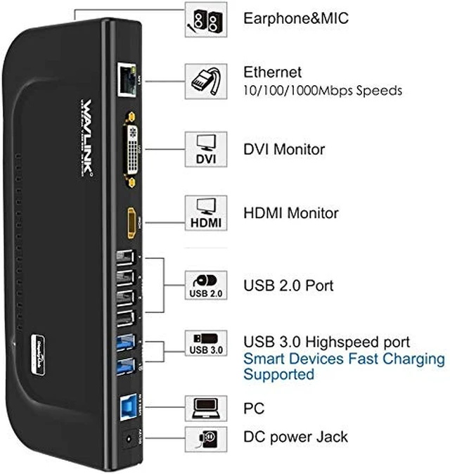 Alt view image 5 of 7 - Universal Docking Station Dual 1080P Monitor for Mac, Windows Displaylink Dock For USB 3.0/USB-C Laptop, with DVI HDMI VGA Gigabit Ethernet, Audio, 6 USB Ports for Workstation