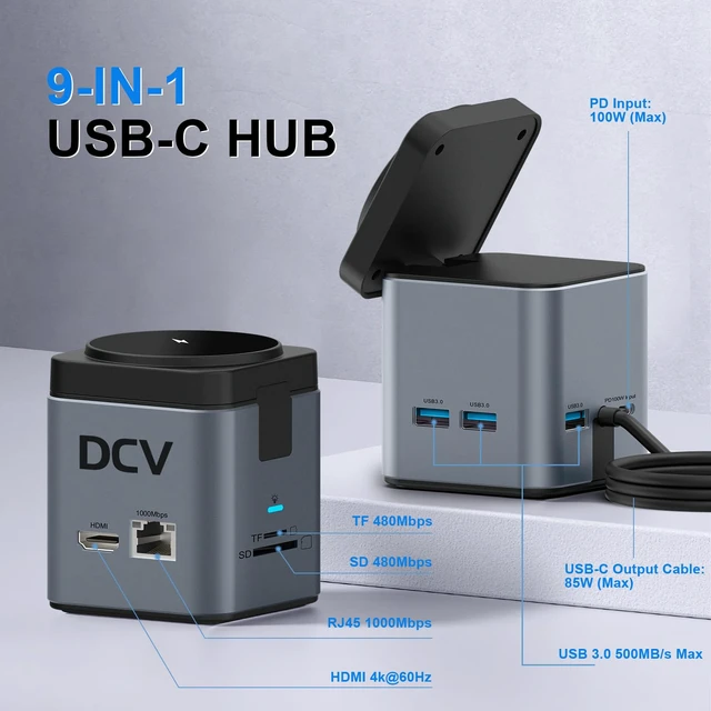 Alt view image 6 of 7 - USB C Laptop Docking Station, 9 in 1 Hub with MagSafe Charger, Dark Gray USB C Hub Multiport Adapter,4K HDMI, 1Gbps Ethernet,3 USB 3.0, SD/TF,for MacBook/Dell/HP/Lenovo/iPhone, MagSafe Charger Stand