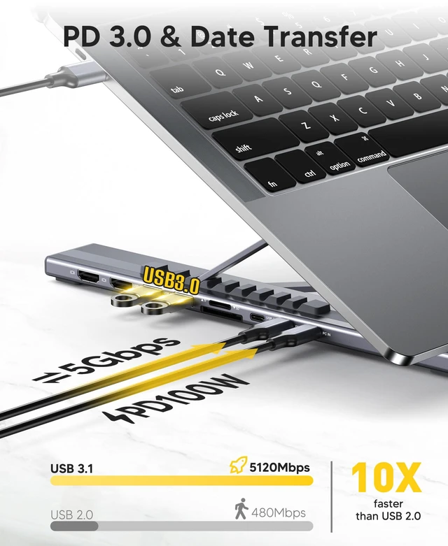 Alt view image 5 of 7 - USB C Laptop Docking Station Stand, Dual Monitor 4K@60Hz, 9 in 1 USB C Hub with 2 HDMI, 2 USB 3.0, PD 100W, Universal Dock Station for MacBook Pro/Air/Dell/HP/Surface/Lenovo