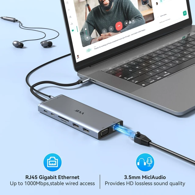 Alt view image 6 of 6 - USB C Docking Station Dual Monitor HDMI for Dell HP Lenovo Laptop,14 in 1 Docking Station to 2 HDMI Port 4K+VGA USB Type C Hub Multiport Adapter Dongle Dock,USB C to Ethernet+5 USB+SD/TF+100W PD+Audio
