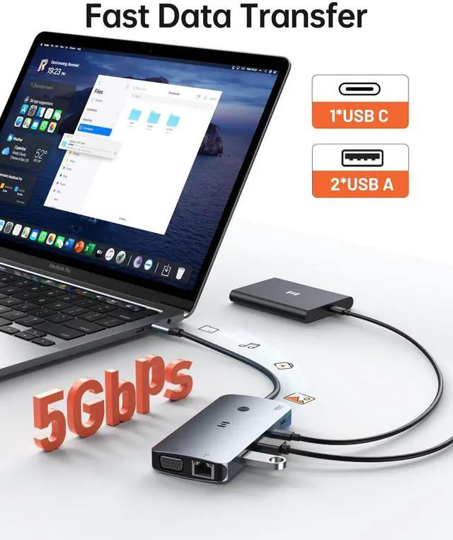 Alt view image 6 of 7 - USB C Docking Station Dual Monitor Adapter, Laptop Docking Station 3 Monitors Quad Display with 2 HDMI, DP, VGA, Ethernet, 3 USB A&C 3.0, 100W PD, USB C Hub Dongle for DELL, HP and More