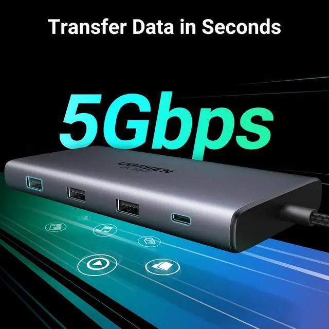 Alt view image 6 of 7 - 10-in-1 USB C Docking Station, Dual HDMI 4K@60Hz, Single 8K@30Hz, 100W PD, 5Gbps USB C&A Data Ports, Gigabit Ethernet, SD/TF 3.0 Card Reader, Revodok Pro 210 USB-C Hub Compatible for HP, Dell