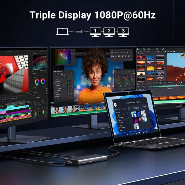 Alt view image 3 of 7 - 8 in 1 USB C 4K Docking Station Dual Monitor, Triple Display USB C Hub with 2 HDMI, VGA, 2 USB A&C 3.2 Ports, 100W PD, Compatible for MacBook, Dell, HP, Lenovo, Surface etc