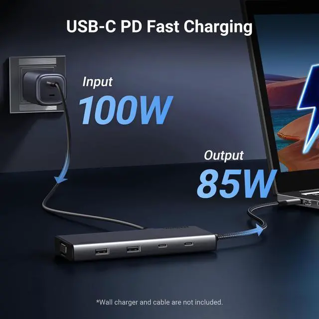 Alt view image 7 of 7 - 8 in 1 USB C 4K Docking Station Dual Monitor, Triple Display USB C Hub with 2 HDMI, VGA, 2 USB A&C 3.2 Ports, 100W PD, Compatible for MacBook, Dell, HP, Lenovo, Surface etc