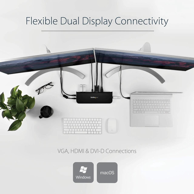 Alt view image 4 of 7 - Dual Monitor USB 3.0 Laptop Docking Station with HDMI/DVI/VGA, 3x USB-A Hub, GbE, Audio, Universal Type-A Dock for Windows/macOS/ChromeOS - TAA Compliant (USB3SDOCKHDV)
