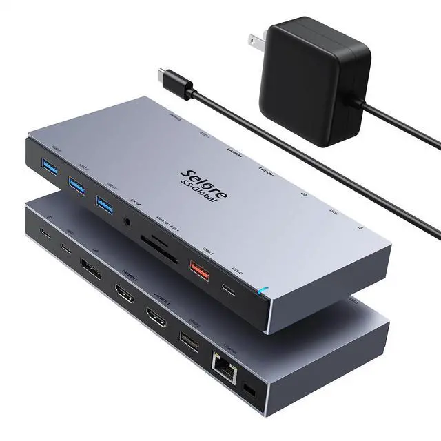 Main image of Selore Docking Station 3 Monitors 15-in-1 Laptop Hub with 65W Power Adapter | Dual 4K HDMI, DisplayPort, 10Gbps USB-A/C, Gigabit Ethernet, SD/microSD Card Reader,100W PD, for Dell XPS/HP/Lenovo