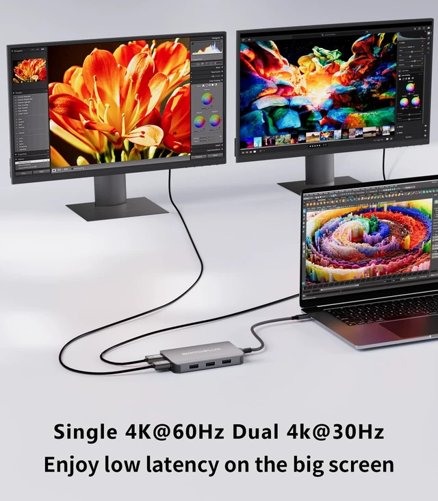 Alt view image 3 of 7 - Laptop Docking Station Dual Monitor, USB C to Dual HDMI Adapter | 6 in 1 USB C Hub with 4K60Hz HDMI,3USB Port,100WPD Charging Ports,Compatible for MacBook Air/Pro,iPad Pro,Dell XPS
