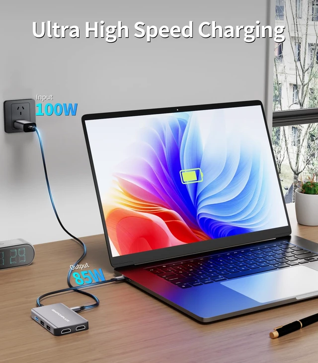 Alt view image 5 of 7 - Laptop Docking Station Dual Monitor, USB C to Dual HDMI Adapter | 6 in 1 USB C Hub with 4K60Hz HDMI,3USB Port,100WPD Charging Ports,Compatible for MacBook Air/Pro,iPad Pro,Dell XPS