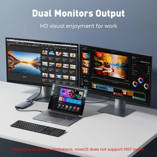 Alt view image 2 of 7 - USB C Hub to Dual HDMI 4K, Docking Station Dual Monitor for Laptop, 6-in-1 USBC Dongle Adapter with 100W PD, 3 USB Ports, Portable HDMI Splitter Extended Display for Lenovo, HP, Dell, Surface