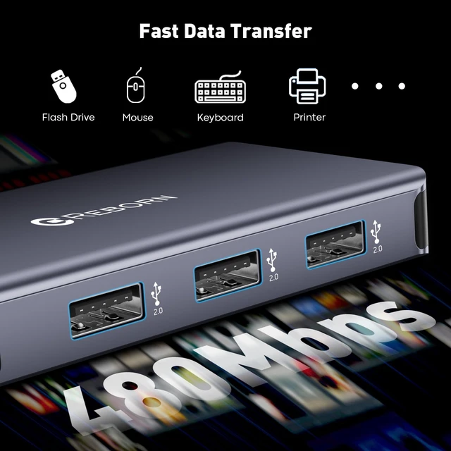 Alt view image 4 of 7 - USB C Hub to Dual HDMI 4K, Docking Station Dual Monitor for Laptop, 6-in-1 USBC Dongle Adapter with 100W PD, 3 USB Ports, Portable HDMI Splitter Extended Display for Lenovo, HP, Dell, Surface