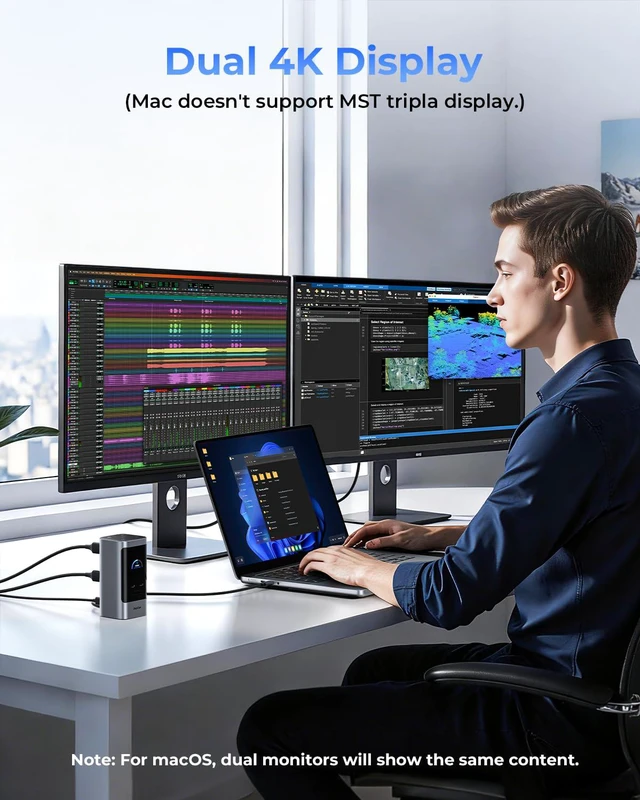 Alt view image 3 of 7 - 14 in 1 Docking Station Dual Monitor, 2 * 4K HDMI, 6 USB Ports, 5 Shortcut Button, 1Gbps Ethernet, PD3.0(No Power Adapter), Laptop Docking Station for Dell/HP/Lenovo/Asus/Acer/Mac