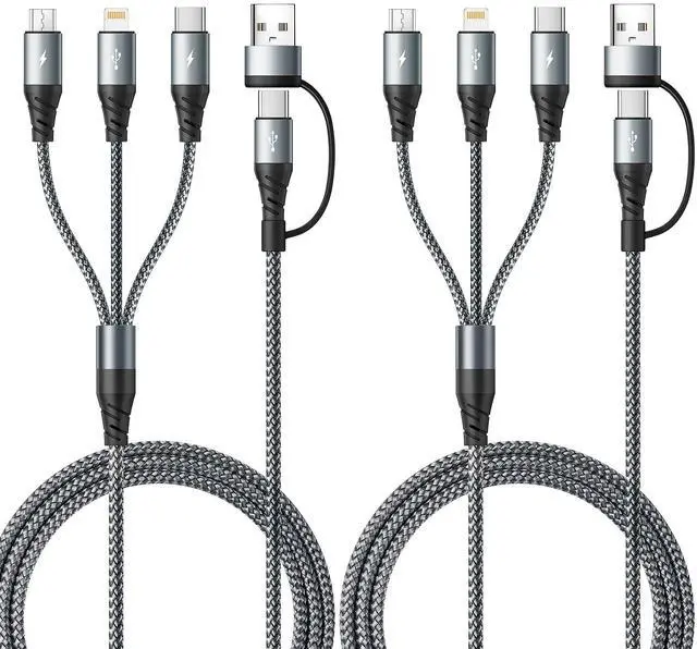 Main image of 5 in 1 Multi Charging Cable,USB A/C Multiple Charger Cable with USB C/Lightning/Micro Ports,Travel Essential Charging Cords for Multiple Devices for iPhone 17-8/iPad/Galaxy/Tablets/Android -2Pack/4Ft