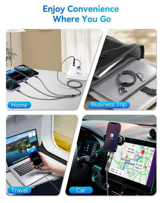 Alt view image 4 of 7 - 5 in 1 Multi Charging Cable,USB A/C Multiple Charger Cable with USB C/Lightning/Micro Ports,Travel Essential Charging Cords for Multiple Devices for iPhone 17-8/iPad/Galaxy/Tablets/Android -2Pack/4Ft