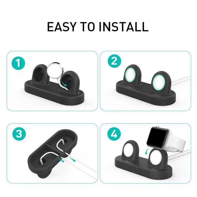 Alt view image 6 of 7 - Dual Charger Stand Holder (Charger Not Included) Compatible with Apple Watch Ultra 3/2/1, SE 3/2/1, Series 11 10 9 8 7 6 5 4 3 Silicone Double iWatch Charging Stand