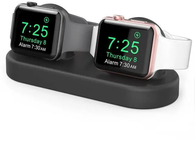 Main image of Dual Charger Stand Holder (Charger Not Included) Compatible with Apple Watch Ultra 3/2/1, SE 3/2/1, Series 11 10 9 8 7 6 5 4 3 Silicone Double iWatch Charging Stand