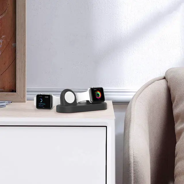 Alt view image 5 of 7 - Dual Charger Stand Holder (Charger Not Included) Compatible with Apple Watch Ultra 3/2/1, SE 3/2/1, Series 11 10 9 8 7 6 5 4 3 Silicone Double iWatch Charging Stand