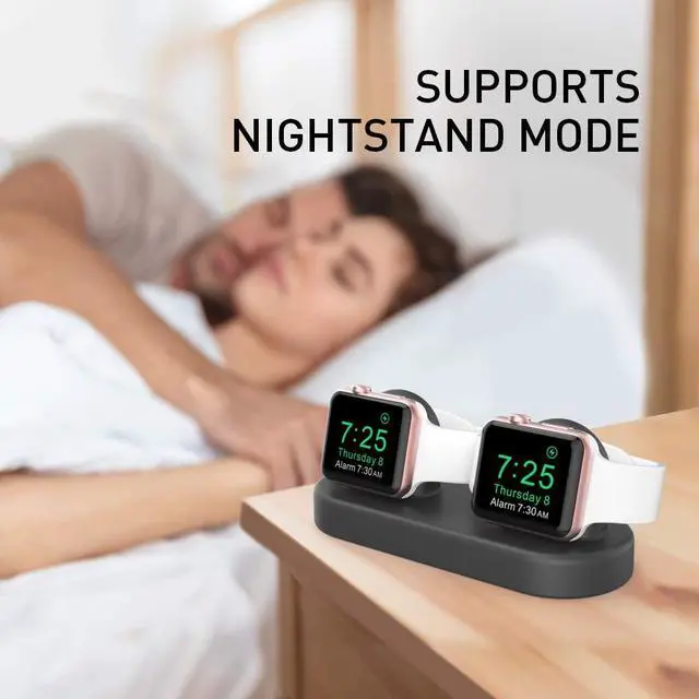 Alt view image 3 of 7 - Dual Charger Stand Holder (Charger Not Included) Compatible with Apple Watch Ultra 3/2/1, SE 3/2/1, Series 11 10 9 8 7 6 5 4 3 Silicone Double iWatch Charging Stand