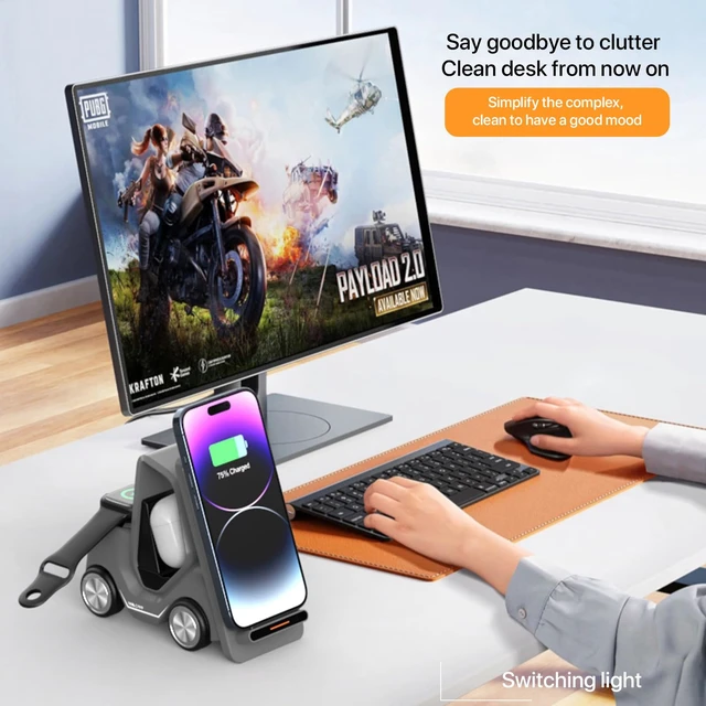 Alt view image 4 of 7 - Diecallan 5-in-1 Wireless Charging Station Compatible with iPhone/Apple Watch/AirPods/Android Phones, Fast Charging & Smart Protection, All-in-One Desktop Portable Charger Dock (White)
