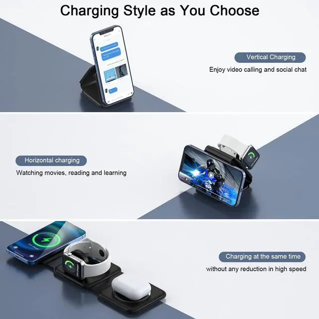 Alt view image 2 of 7 - Wireless Charger 3 in 1, Magnetic Traval Wireless Charging Station GaN Compatible with Apple Magsafe Multiple Devices for iphone17/16/15/14/13/Pro/Max,iWatch,AirPods4/3/2/Pro(Adapter Includes)