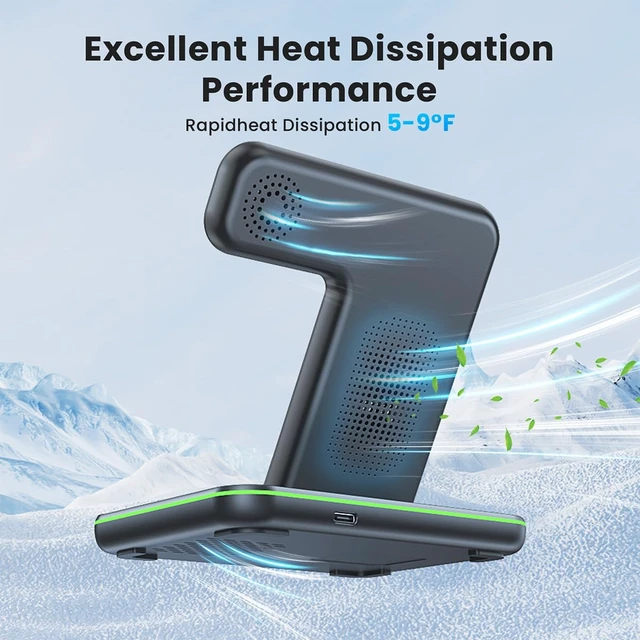 Alt view image 5 of 7 - WAITIEE Foldable Wireless Charger for iPhone 17 16 15 14 13 12 11 X 8, 3 in 1 Charging Station for Apple Watch & for AirPods (Black)