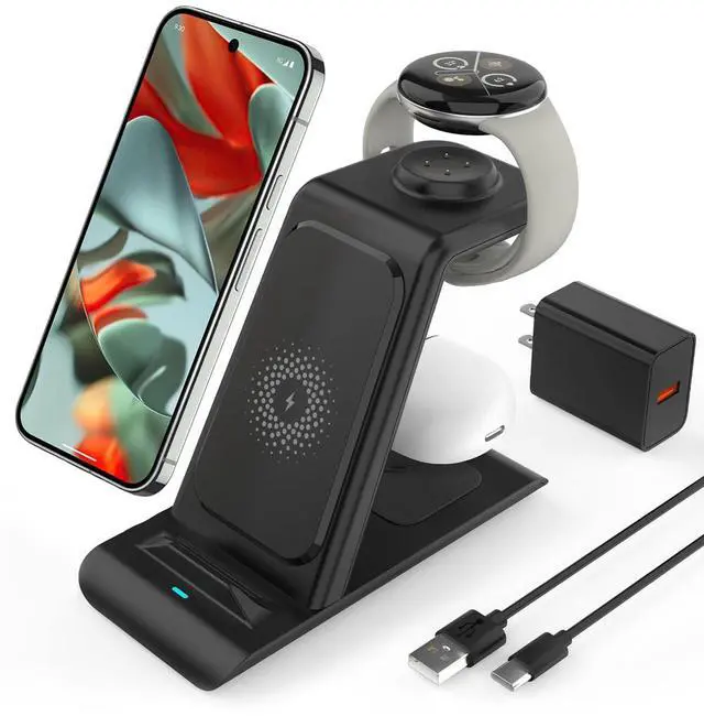 Main image of 3 in 1 Wireless Charger for Google Pixel Watch 3/2, for Pixel 10 9/Pro/Pro XL/Fold,Buds Pro 2/Pro,Fitbit Versa 4/3,Wireless Charging Station for Multiple Devices (Not for Google Watch 4/1)