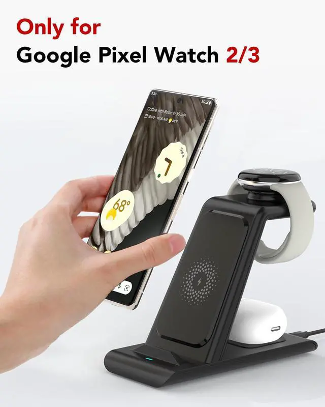Alt view image 5 of 7 - 3 in 1 Wireless Charger for Google Pixel Watch 3/2, for Pixel 10 9/Pro/Pro XL/Fold,Buds Pro 2/Pro,Fitbit Versa 4/3,Wireless Charging Station for Multiple Devices (Not for Google Watch 4/1)