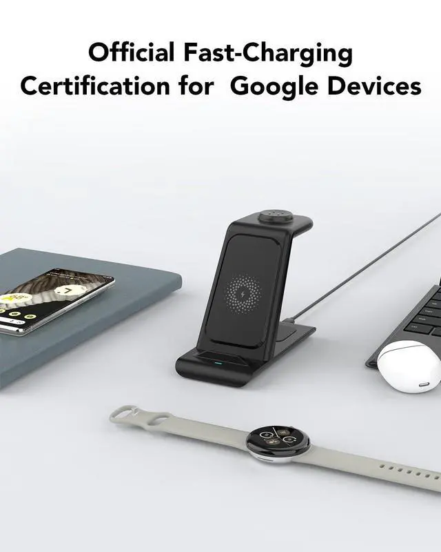 Alt view image 6 of 7 - 3 in 1 Wireless Charger for Google Pixel Watch 3/2, for Pixel 10 9/Pro/Pro XL/Fold,Buds Pro 2/Pro,Fitbit Versa 4/3,Wireless Charging Station for Multiple Devices (Not for Google Watch 4/1)