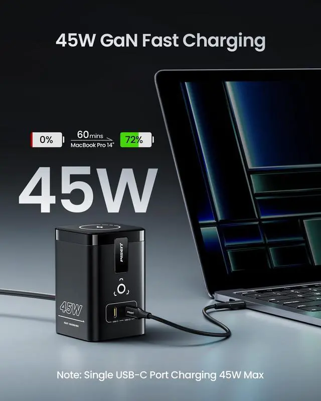 Alt view image 5 of 7 - 4-in-1 Mag-Safe Wireless Charger - 45W GaN Charging Station for Multiple Devices, Qi Certified Mag-Safe Stand Magnetic Wireless Charger Fast Charging for iPhone 16/15/14/13/12, Samsung, AirPods