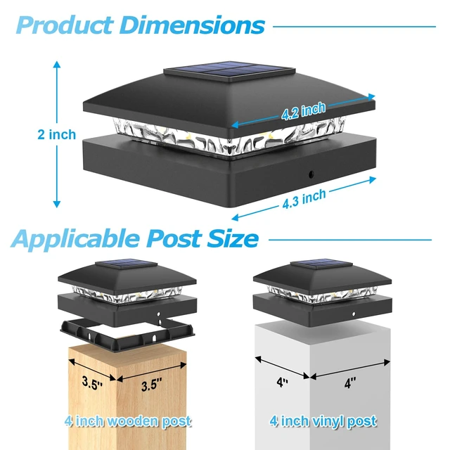 Alt view image 2 of 6 - 4x4 Solar Post Cap Lights, 12 Pack Black Waterproof Fence Lights | Waterproof solar lights fit wooden & vinyl 4x4 posts, warm white illumination for garden, patio and porch outdoor decor