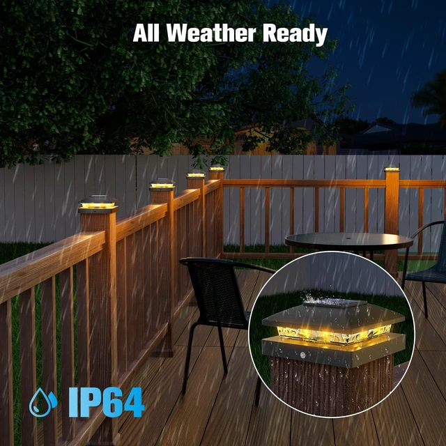 Alt view image 4 of 6 - 4x4 Solar Post Cap Lights, 12 Pack Black Waterproof Fence Lights | Waterproof solar lights fit wooden & vinyl 4x4 posts, warm white illumination for garden, patio and porch outdoor decor