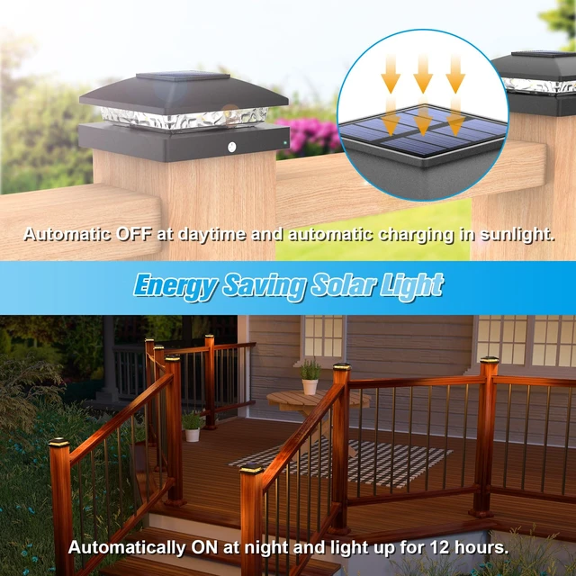 Alt view image 3 of 6 - 4x4 Solar Post Cap Lights, 12 Pack Black Waterproof Fence Lights | Waterproof solar lights fit wooden & vinyl 4x4 posts, warm white illumination for garden, patio and porch outdoor decor